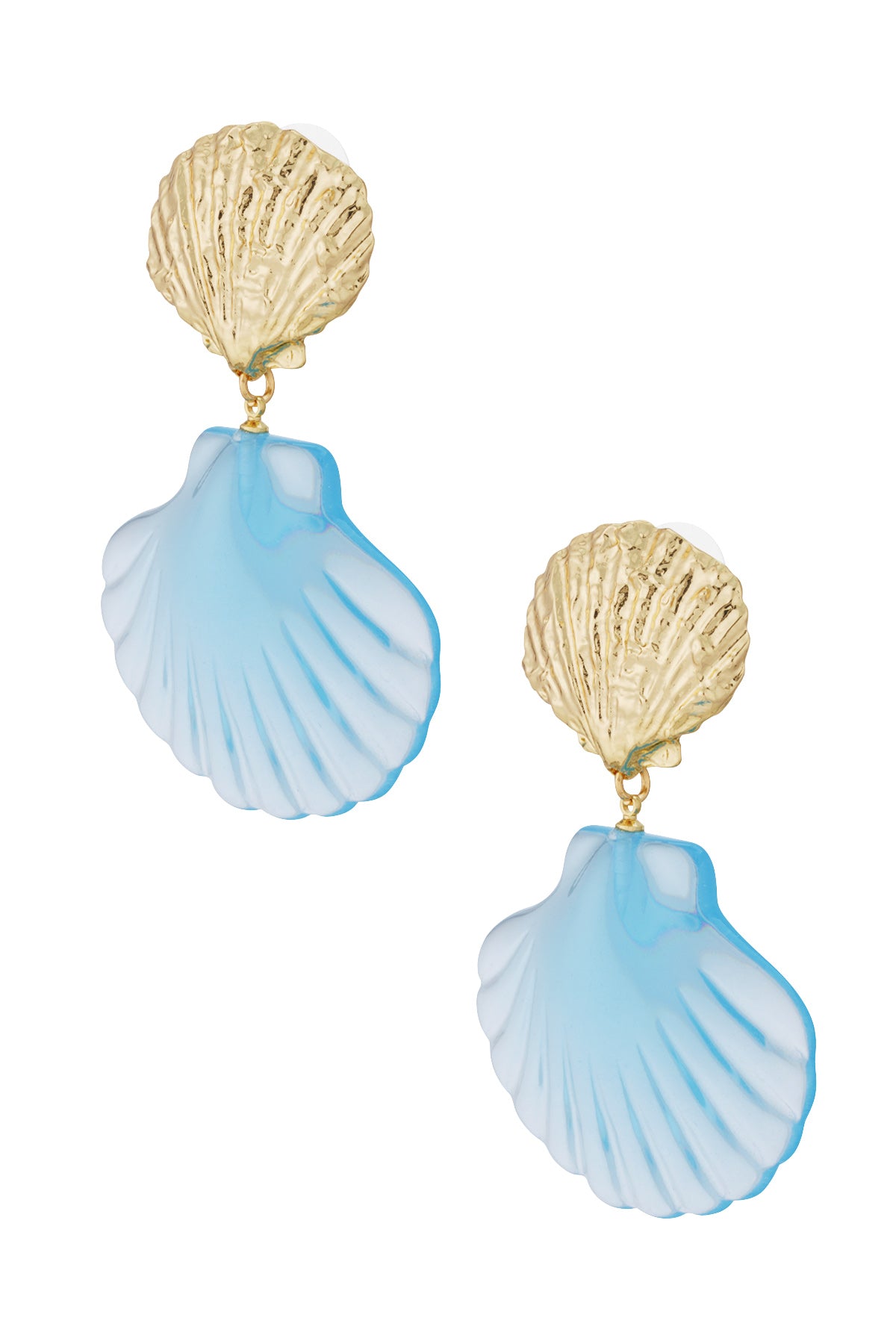 Schelp oorbellen licht blauw