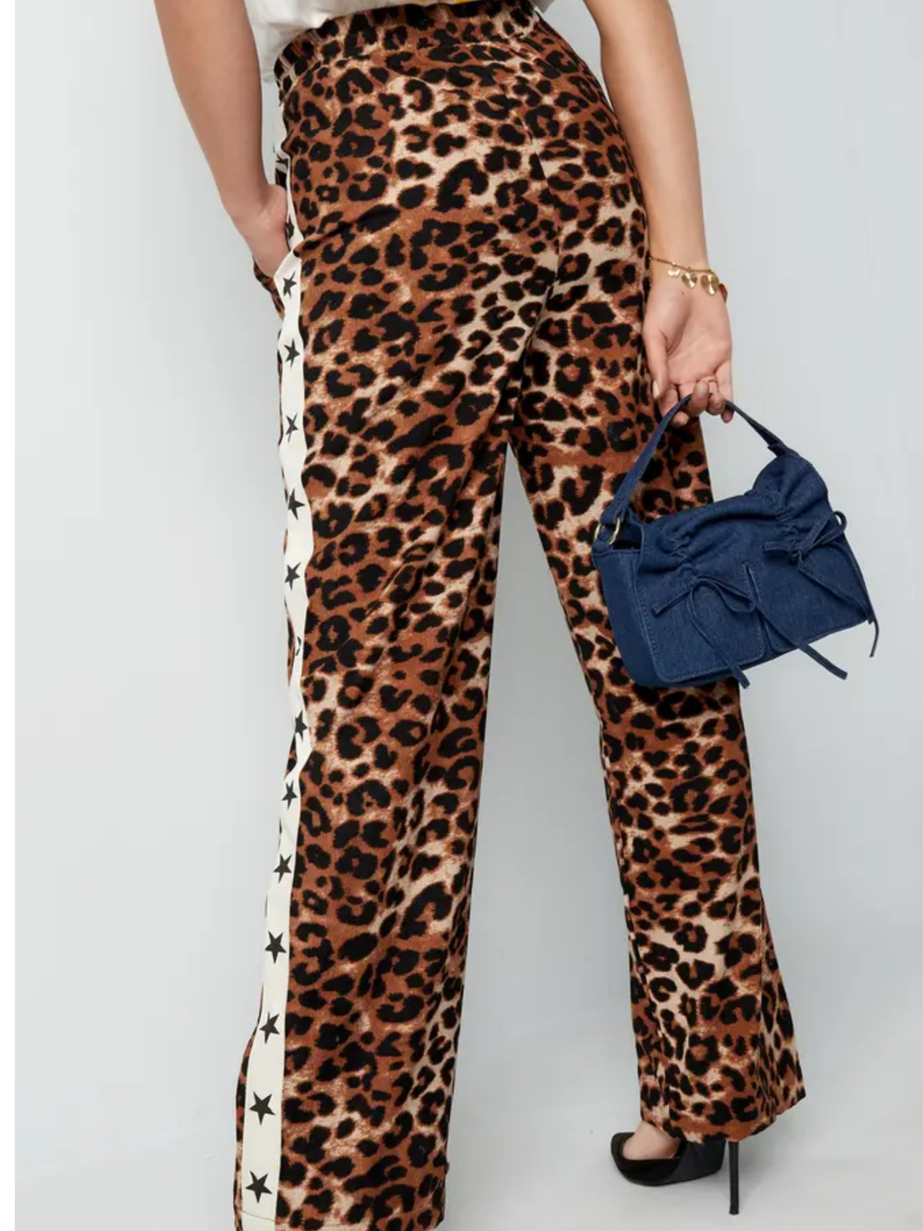 Wild Leopard broek met witte streep met sterren