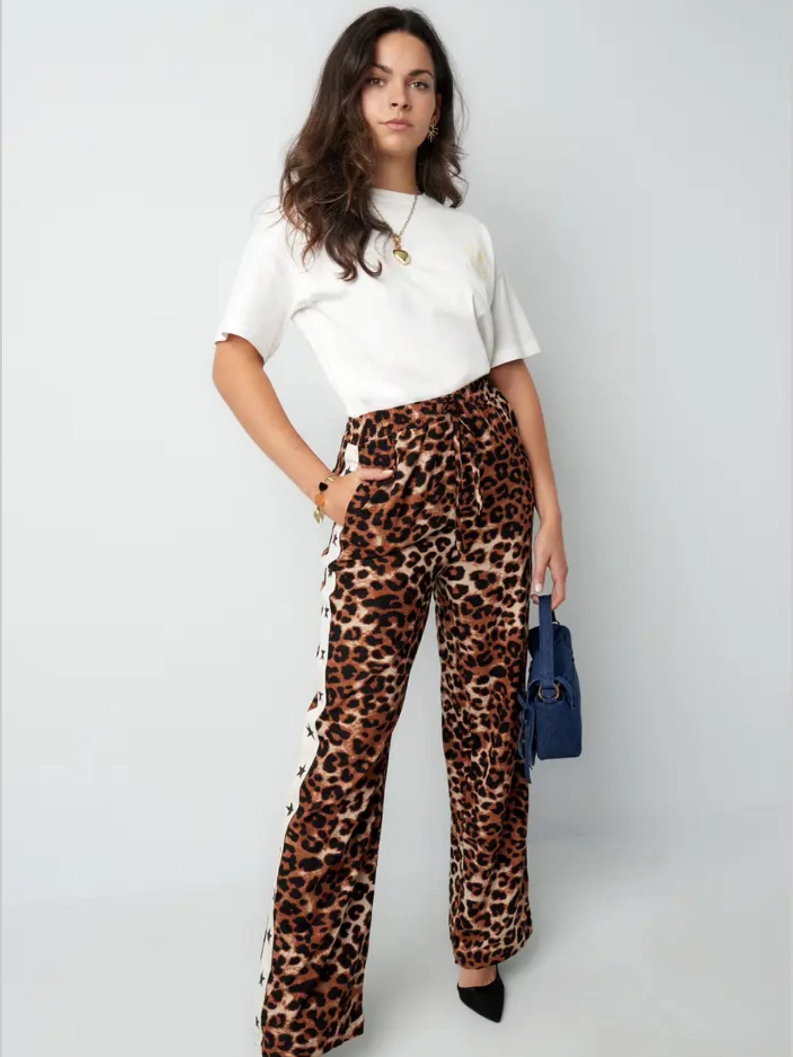 Wild Leopard broek met witte streep met sterren