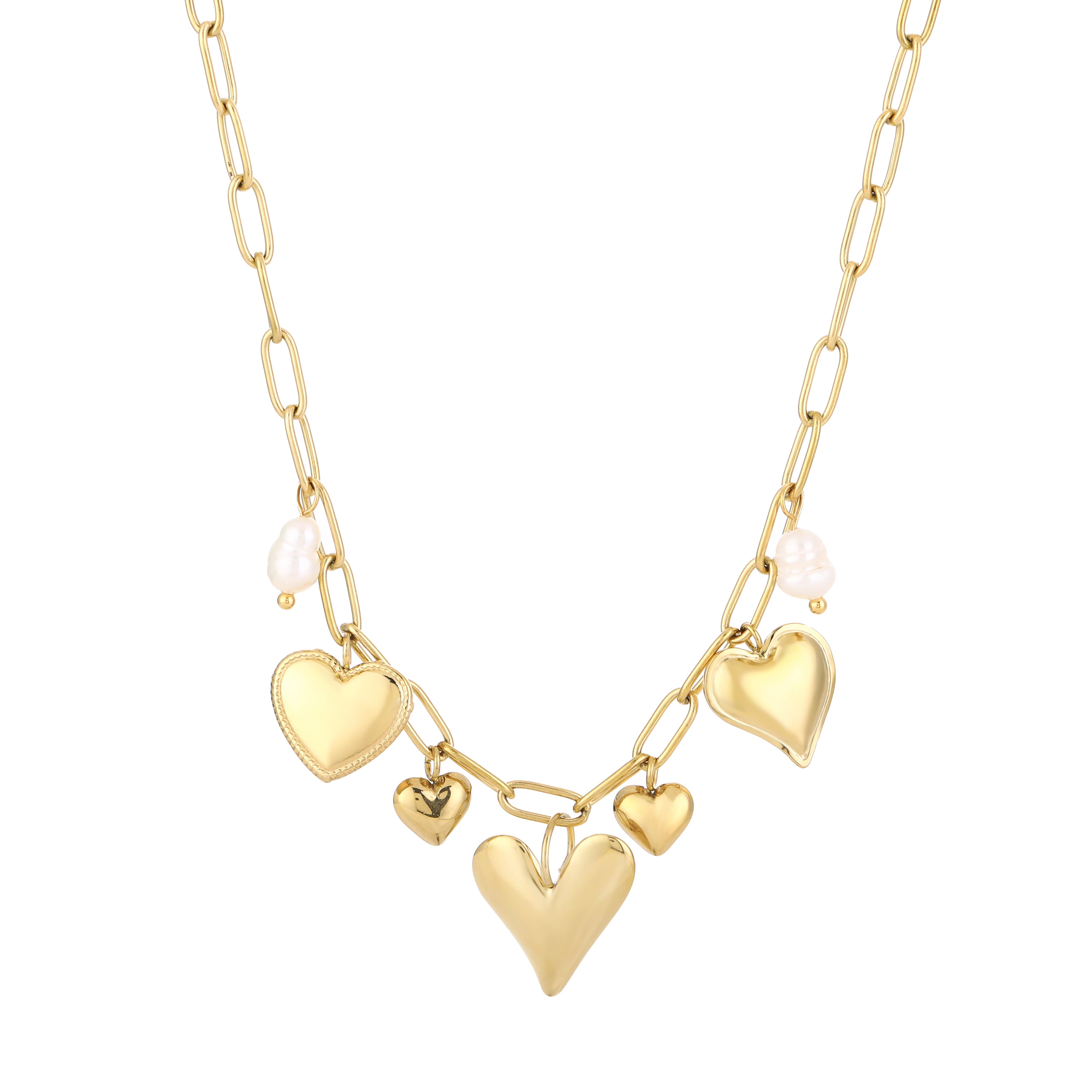 Ketting hartjes goud Roos