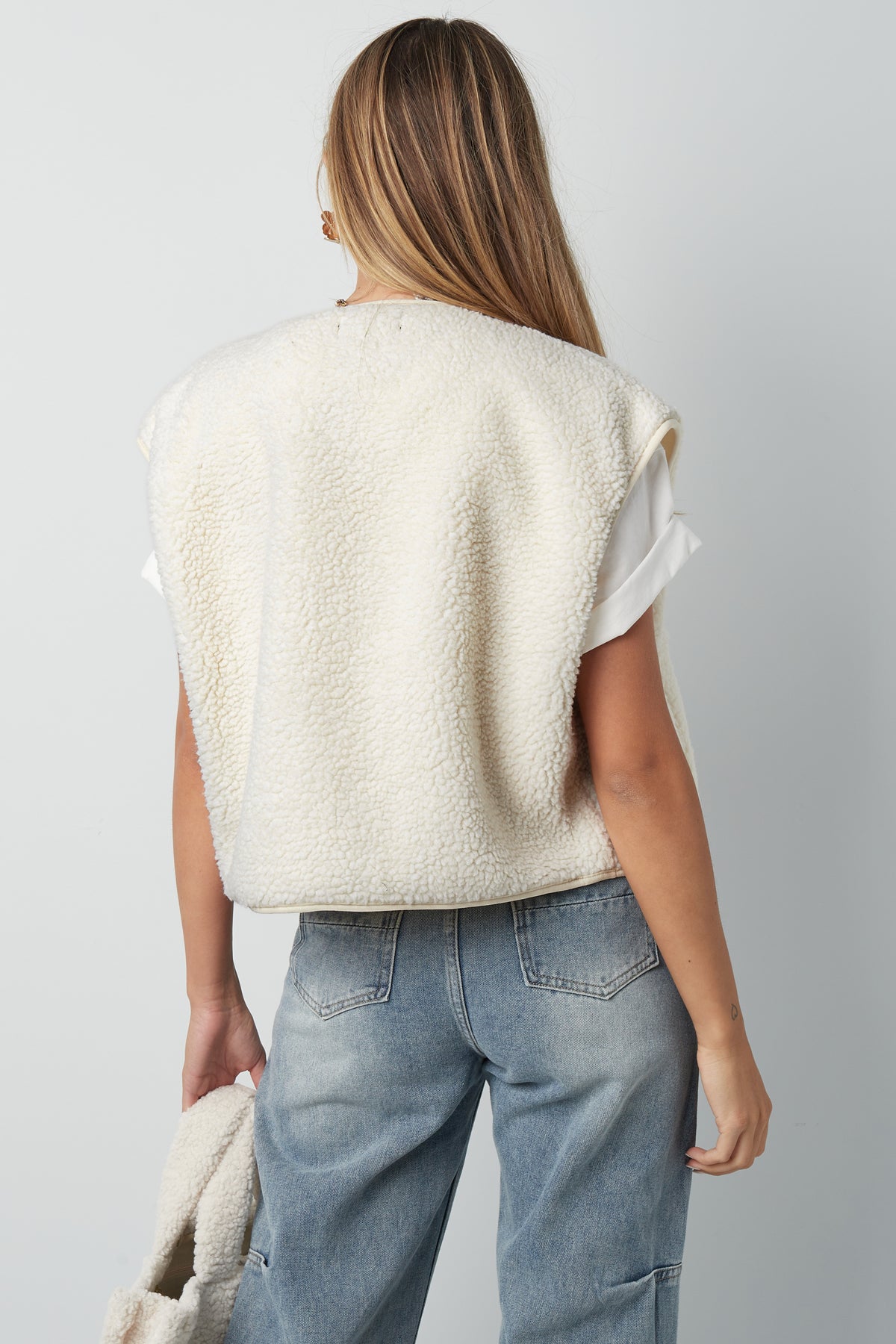 Fluffy teddy gilet wit